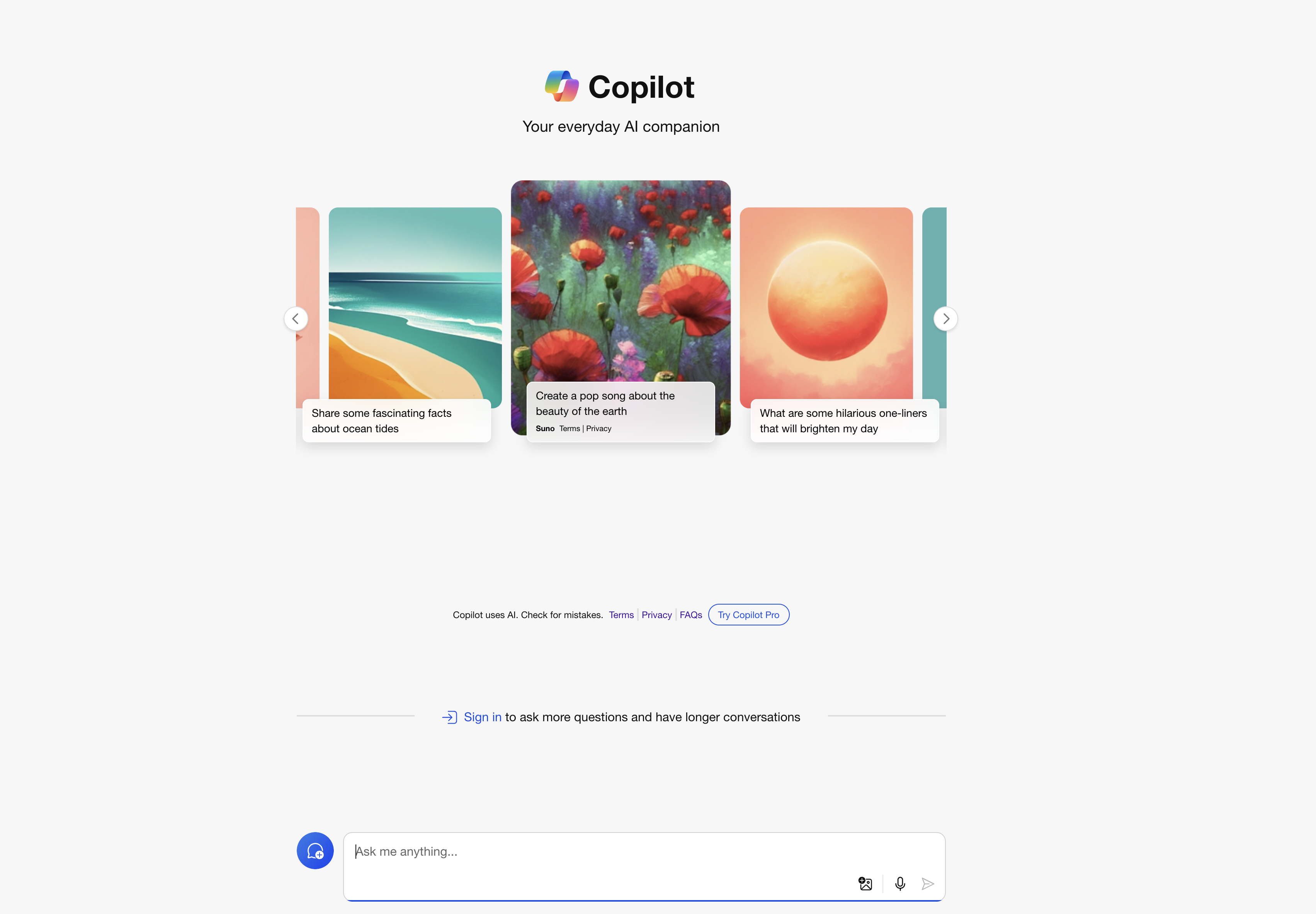 microsoft copilot landing page